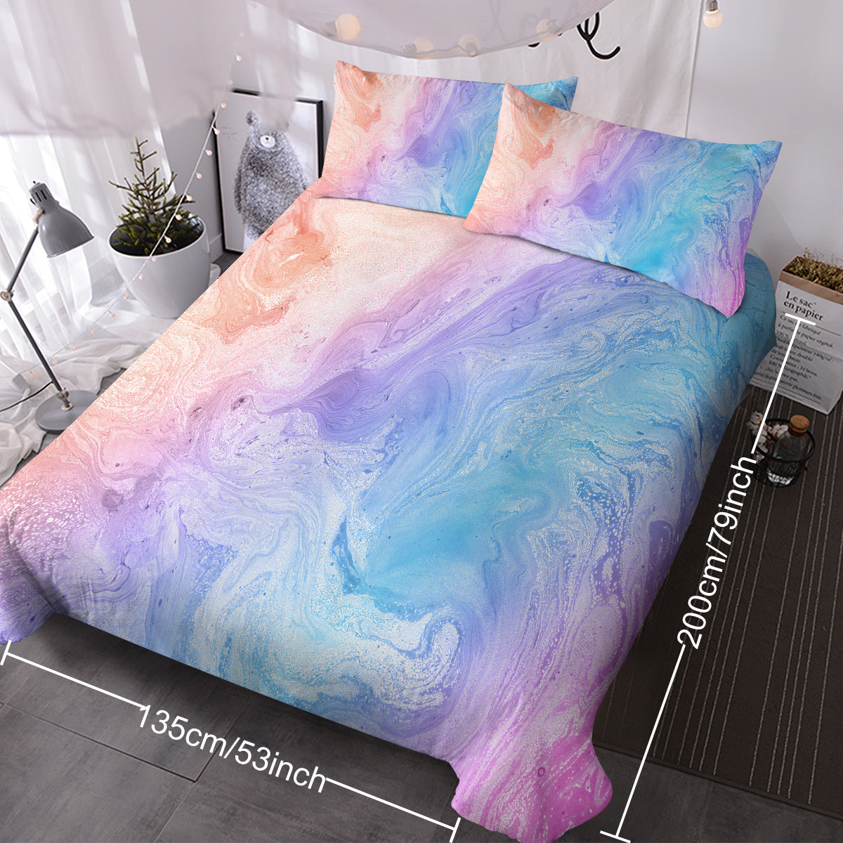 Girly Duvet Cover Rainbow Glitter Ombre Bedding Sets 3 Pcs Chic Purple Blue Green Pastel Bed Spreads Sparkle Quilt Cover Set With 2 Pillow Shams