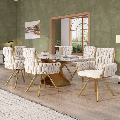 Velvet Dining Chair, Armchair, Single Luxurious Living Room And Bedroom Swivel Chair, Leisure Swivel Chair With Four Metal Support Legs, Beige