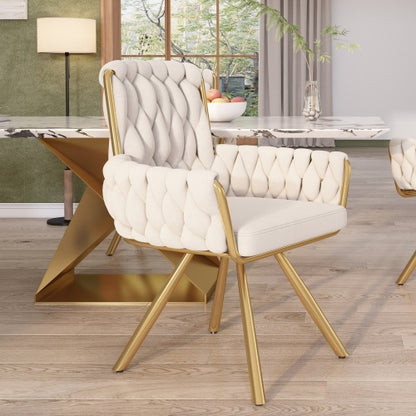 Velvet Dining Chair, Armchair, Single Luxurious Living Room And Bedroom Swivel Chair, Leisure Swivel Chair With Four Metal Support Legs, Beige