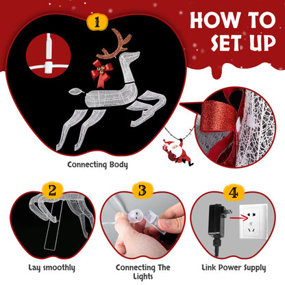 211X27.5X100cm Deer Sled, White Light, Powder Mesh, Christmas Lights, Reindeer