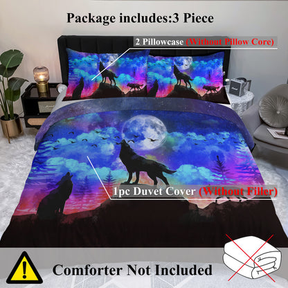 Moon Wolf Duvet Cover Set Single 3pcs Colorful Microfiber Kids Bedding Set