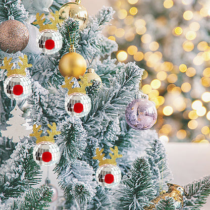 5 Pcs Christmas Silver Disco Mirror Ball With Rope Reflective Mirror Ball Hanging Bright Elk Horns Xmas Ball Ornament For Christmas Tree Birthday Wedding Party Dance Music Festivals Decor Supplies