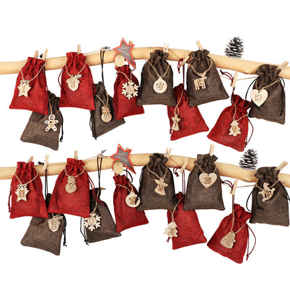 24 Pieces Christmas Advent Calendar Bags With Clips And String -Festive DIY Countdown Gift Bags For Candies, Toys And Holiday Decorations, Numbered From 1 To 24, Featuring Santa, Snowmen And Gingerbr
