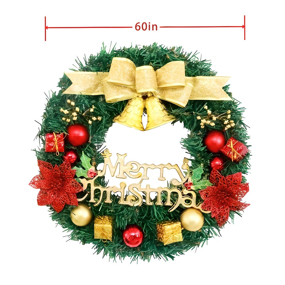 1 Piece Of 24-inch Bell-style Christmas Wreath, With Warm Light And Colored Light Options Available