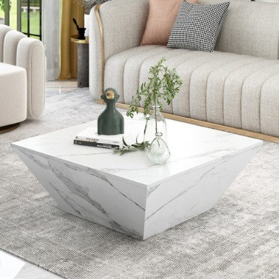 Marbling Veneer  PVC Coffee Table For Living Room Tea Table Large Side Table With 2 Cabinet White Square Nesting Table Side Table Wooden Centre Table Console Sofa Table With Storage 70x70x36cm