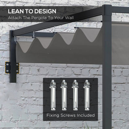 Outsunny 2 X 3m Lean To Steel Pergola, With Moving Fabric Canopy - Dark Grey