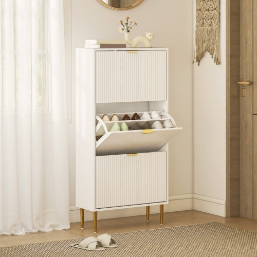 HOMCOM Narrow Shoe Cabinet With 3 Flip Drawers - White