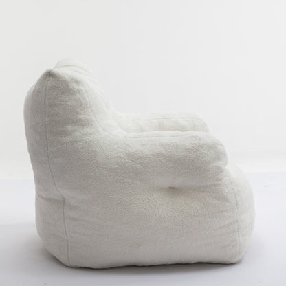 Soft Tufed Foam Bean Bag Chair With Teddy Fabric,Ivory White