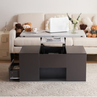 Grey Coffee Table With Storage, Lift Up Coffee Table For Living Room, Coffee Table With 2 Drawers Lift-Top Sofa End Tea Tables For Living Room Furniture