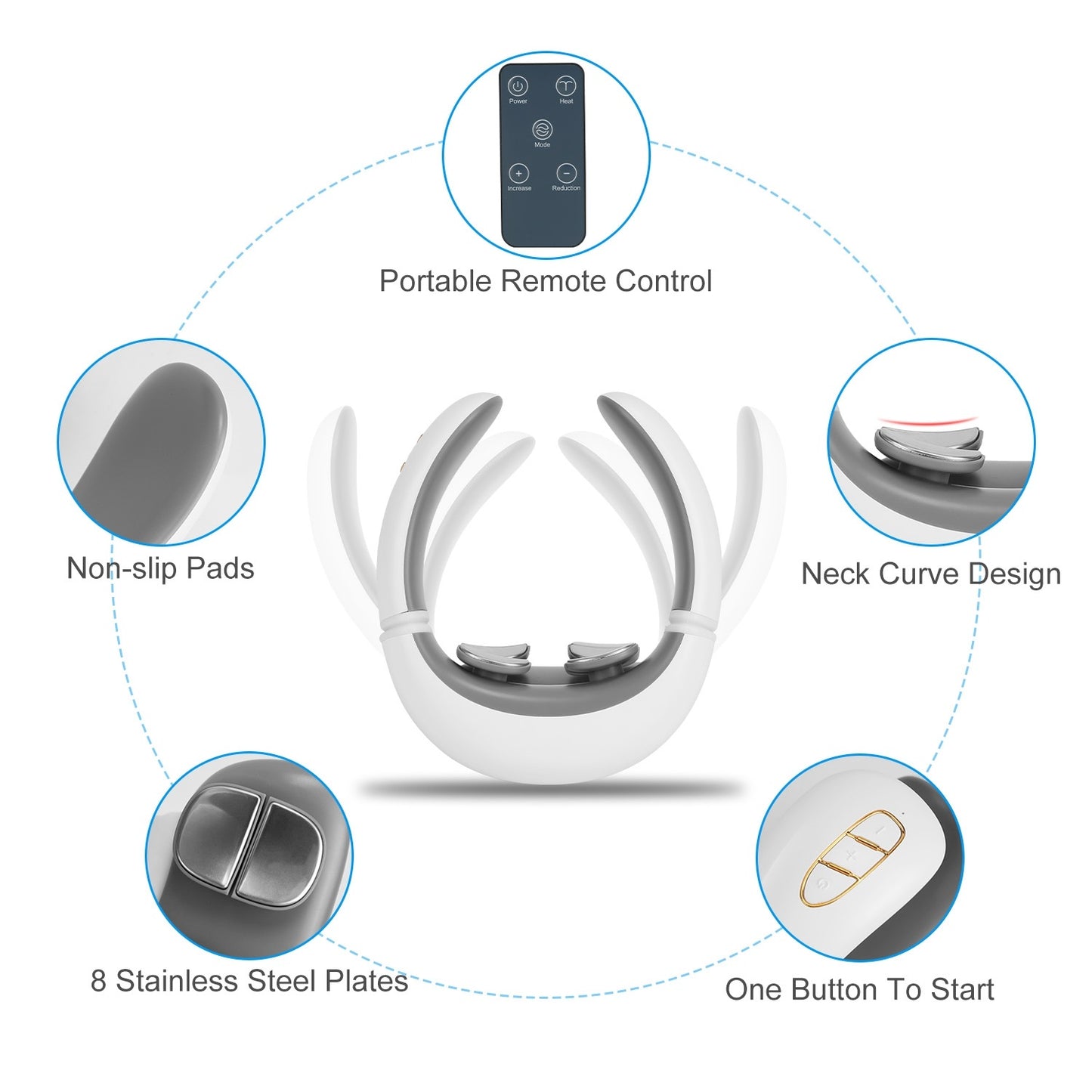 1 Set 8 Head EMS Neck Massager With Heat Cordless Cervical Neck Massager EMS Neck Massager With 6 Modes 15 Intensity Levels Remote Control