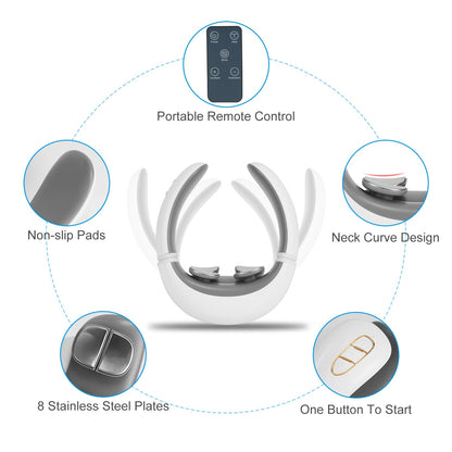 1 Set 8 Head EMS Neck Massager With Heat Cordless Cervical Neck Massager EMS Neck Massager With 6 Modes 15 Intensity Levels Remote Control