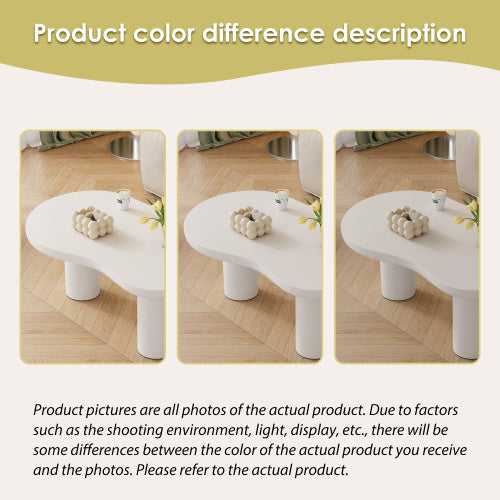 Irregular White Painted Coffee Table, Cloud Shaped Coffee Table Tea Table End Table, Modern Coffee Table With 3 Legs, For Living Room Furniture, 107x66x40.5 Cm