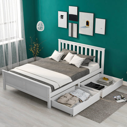 Wooden Solid White Pine Storage Bed With Drawers Bed Furniture Frame For Adults, Kids, Teenagers 4ft6 Double White 190x135cm