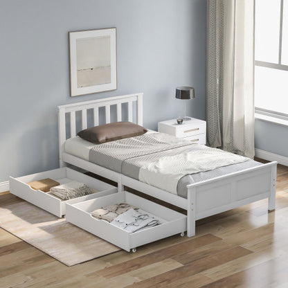 Wooden Solid White Pine Storage Bed With Drawers Bed Furniture Frame For Adults, Kids, Teenagers 3ft Single White 190x90cm