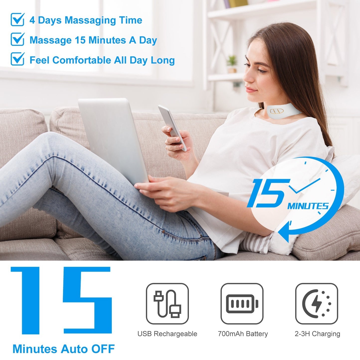 1 Set 8 Head EMS Neck Massager With Heat Cordless Cervical Neck Massager EMS Neck Massager With 6 Modes 15 Intensity Levels Remote Control