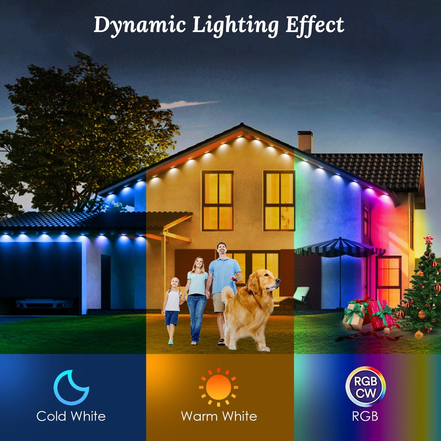 101FT Length Permanent Outdoor Lights With 72Pcs RGB Beads IP67 Waterproof Smart Eave Light For Halloween Christmas Daily House Lighting Works With Alexa Google Assistant