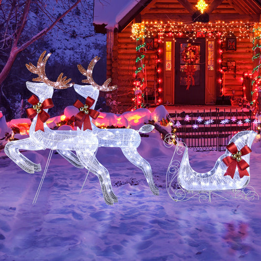 211X27.5X100cm Deer Sled, White Light, Powder Mesh, Christmas Lights, Reindeer
