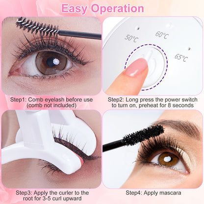 2Pcs Heated Eyelash Curler Electric USB Rechargeable Eyelash Curler Anti Burn Compact With Comb Heat Up Fast Within 8S For All Eye Shapes For Women Make Up Gift Travel Valentine Mother Day