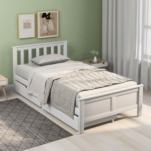 Wooden Solid White Pine Storage Bed With Drawers Bed Furniture Frame For Adults, Kids, Teenagers 3ft Single White 190x90cm