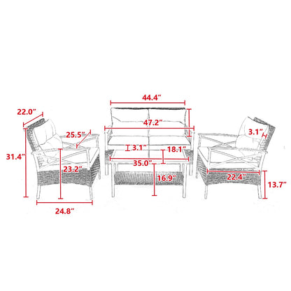 Patio 4Piece Sectional Sofa Set   KD Rattan Wicker Outdoor Garden Furniture
