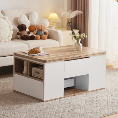 Grey Coffee Table With Storage, Lift Up Coffee Table For Living Room, Coffee Table With 2 Drawers Lift-Top Sofa End Tea Tables For Living Room Furniture