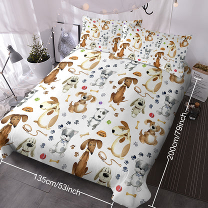 Kids' Duvet Cover Sets Animals Pastel Duvet Covers Cartoon Dogs Paws Pattern Bed Sets 3 Pieces 1 Duvet Cover And 2 Pillow Cases Cute Puppy Dogs Bedding For Kids