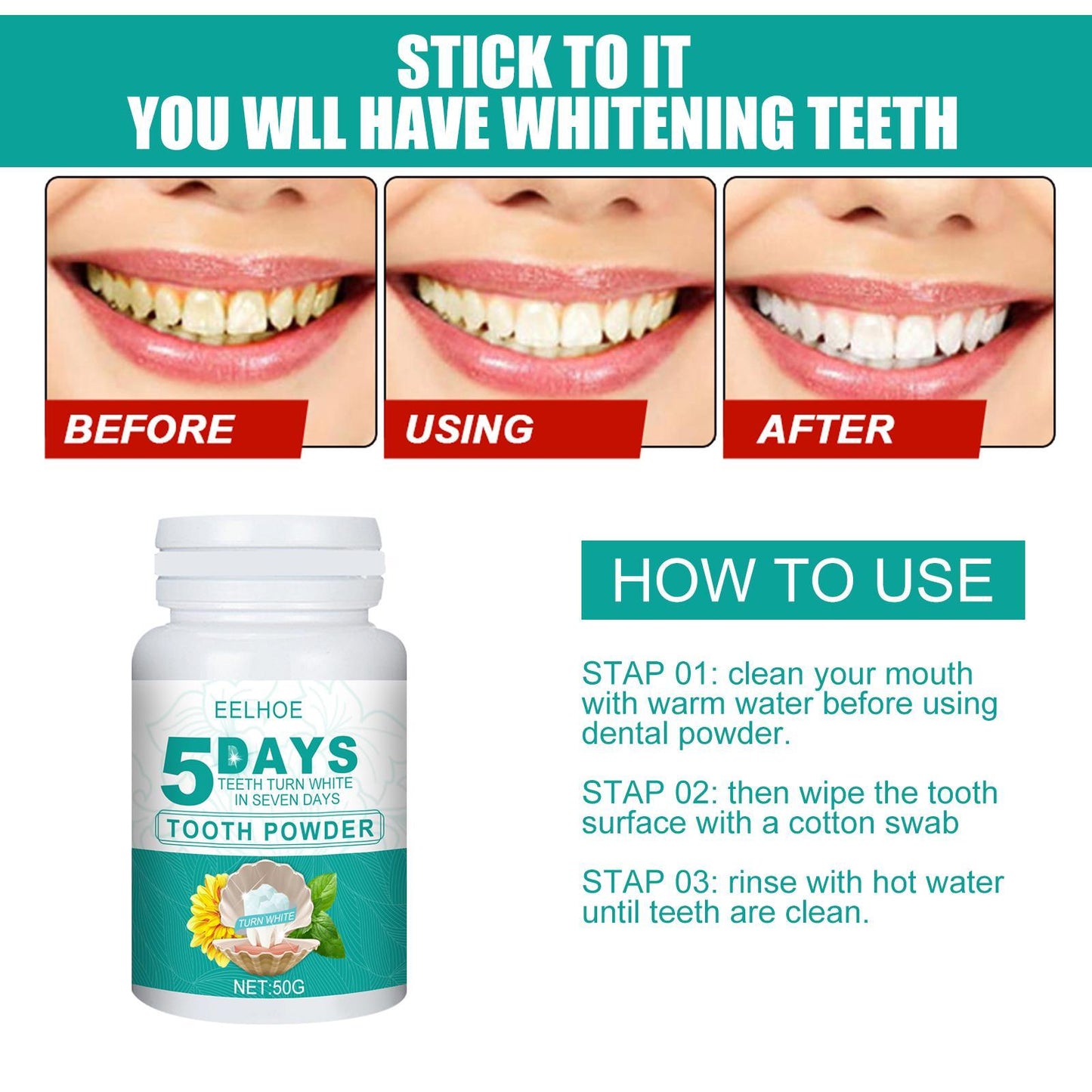 Yierhao Whitening Tooth Powder Cleans Teeth, Removes Dirt And Plaque, And Freshens Breath