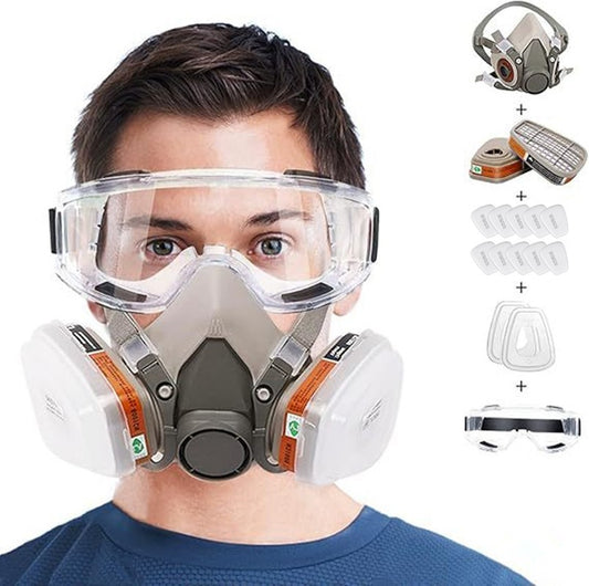 16In1 Respirator Half Face Gas Mask Facepiece Spray Painting Reusable Suit For 6200 With Filter Googles Chemical And Other Work Protection