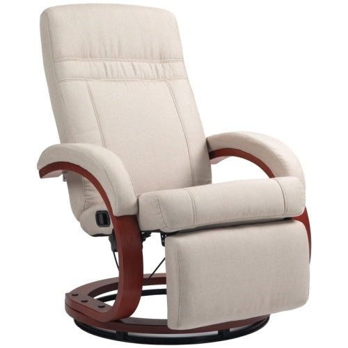 HOMCOM 135 Manual Reclining Swivel Chair, With Footrest - Beige