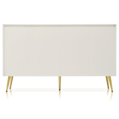 Sideboard Cabinet For Living Room, Chest Of Drawers With 2 Doors And 3 Drawers, Adjustable Shelf, Cream White, 40D X 140W X 84H CM
