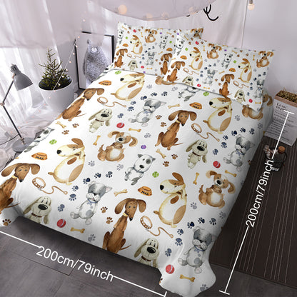 Kids' Duvet Cover Sets Animals Pastel Duvet Covers Cartoon Dogs Paws Pattern Bed Sets 3 Pieces 1 Duvet Cover And 2 Pillow Cases Cute Puppy Dogs Bedding For Kids