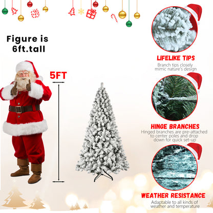 5ft 6ft 8ft 9ft Pre-Lit Flocked Christmas Tree Hinged Artificial Xmas Trees Premium PVC Branches With Lights