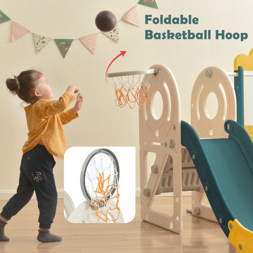 Children's Slide. 4-in-1 Kids Slide Set Including Bus, Slide, Activity Ladder, Basketball Hoop And Matching Basketball. Made Of High Density Polyethylene.