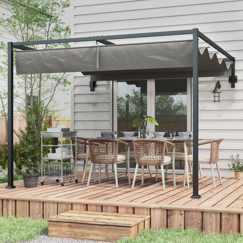 Outsunny 2 X 3m Lean To Steel Pergola, With Moving Fabric Canopy - Dark Grey