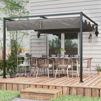 Outsunny 2 X 3m Lean To Steel Pergola, With Moving Fabric Canopy - Dark Grey