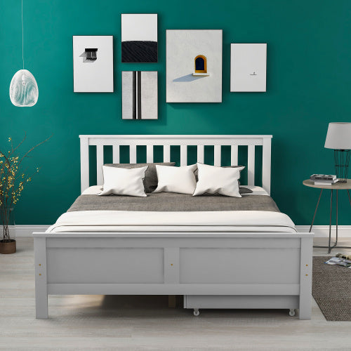 Wooden Solid White Pine Storage Bed With Drawers Bed Furniture Frame For Adults, Kids, Teenagers 4ft6 Double White 190x135cm