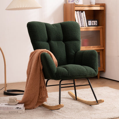New Modern Teddy Fabric Tufted Upholstered Rocking Chair With Pull-out Footrest