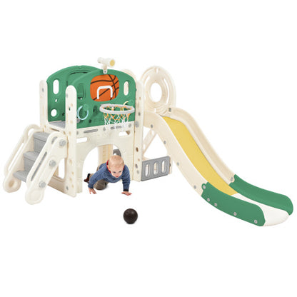 Children's Combo Slide, Features A Long Slide, Storage Box, Tunnel. Stair Ladder, Basketball Hoop And Passage Area.Toddler Slide. Easy Assembly And Convenient Storage. High-Quality Materials-HDPE.