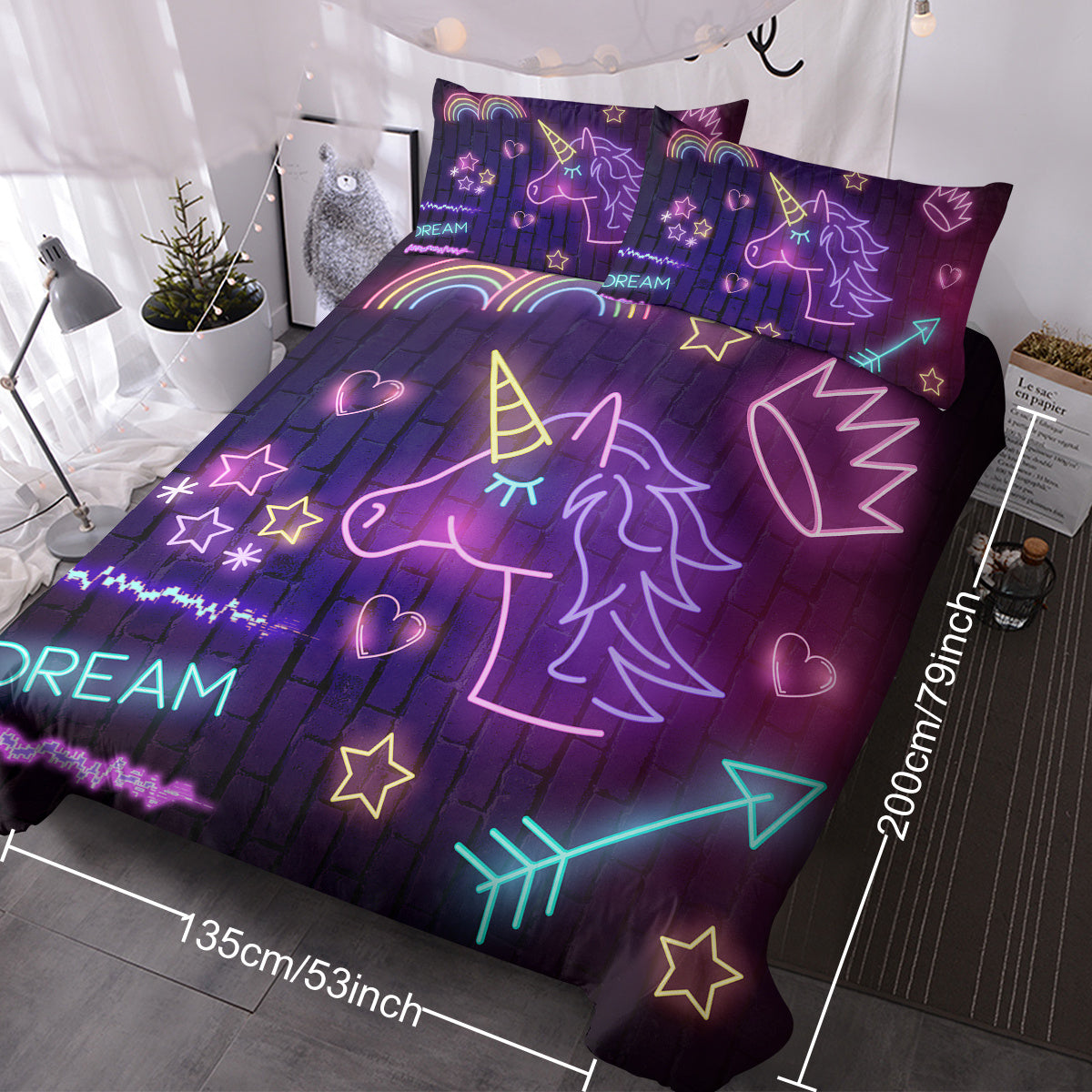 Star Bedding Neon  Pattern 3 Piece Black Duvet Cover Set