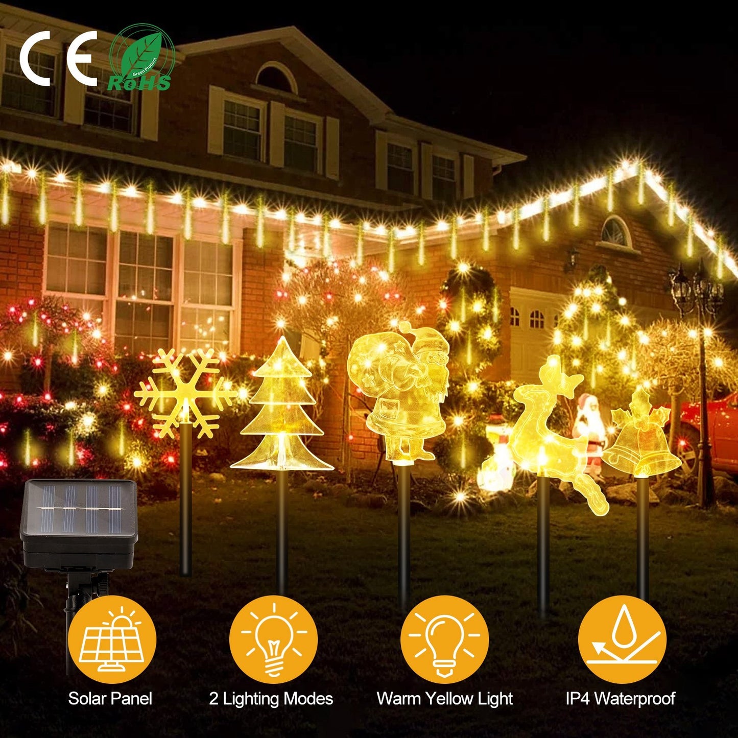1 Set Of 5Pcs Mixed Christmas Decoration Light Solar Stake Light Waterproof Reindeer Snowflake Bell Christmas Tree Santa Claus Light Outdoor Landscape Light