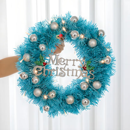 1 Piece Of 24-inch Blue-themed Garland, With Silver Balls And Christmas Letter Accessories, Optionally With Lights