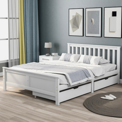 Wooden Solid White Pine Storage Bed With Drawers Bed Furniture Frame For Adults, Kids, Teenagers 4ft6 Double White 190x135cm