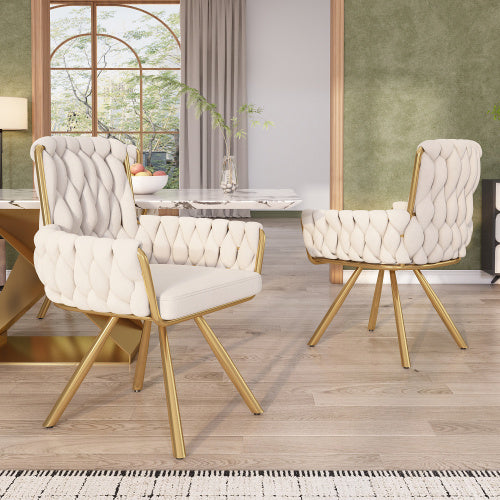 Velvet Dining Chair, Armchair, Single Luxurious Living Room And Bedroom Swivel Chair, Leisure Swivel Chair With Four Metal Support Legs, Beige