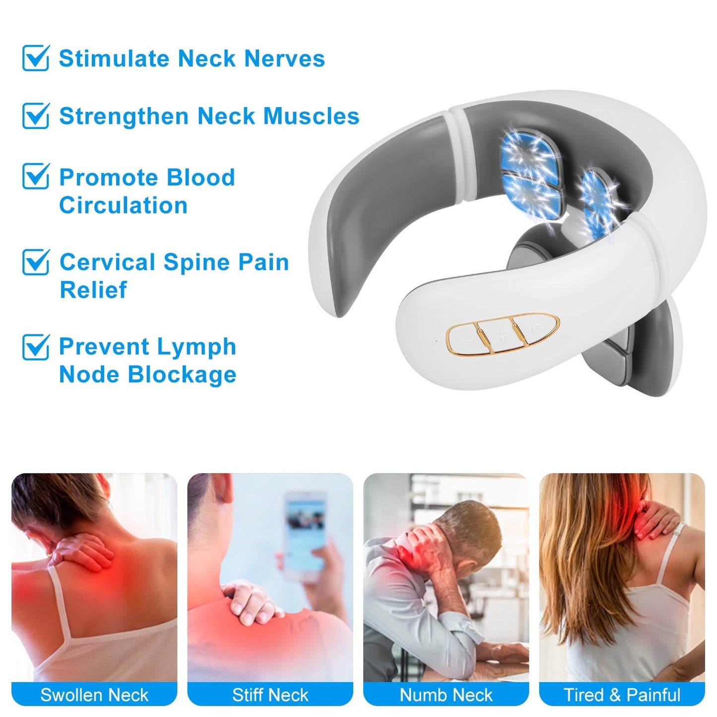 1 Set 8 Head EMS Neck Massager With Heat Cordless Cervical Neck Massager EMS Neck Massager With 6 Modes 15 Intensity Levels Remote Control