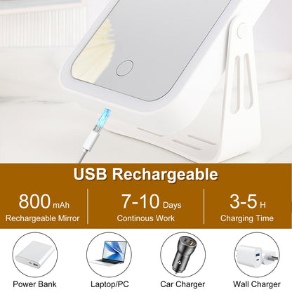 1Pc 10X Magnifying Lighted Makeup Mirror Double Sided Travel Makeup Mirror With 3 Light Colors Touch Screen USB Rechargeable