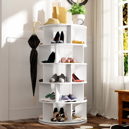 Shoe Rack, Rotatable Angle, White Round, 5 Tiers, Height 115 Cm, Width 60 Cm