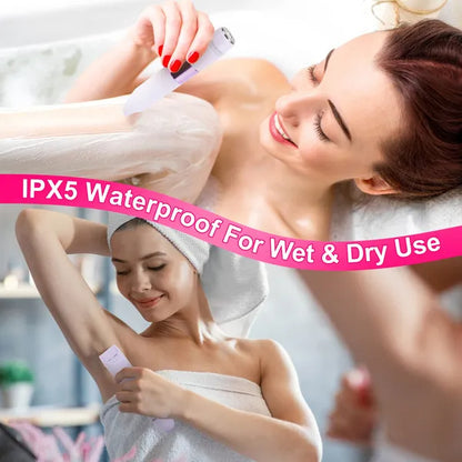2 In 1 Bikini Trimmer For Women Dual Head Cordless Body Shaver IPX5 Waterproof Rechargeable Pubic Hair Razor Wet And Dry Use For Bikini Underarm Leg Arm Body Face