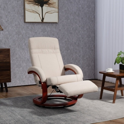 HOMCOM 135 Manual Reclining Swivel Chair, With Footrest - Beige