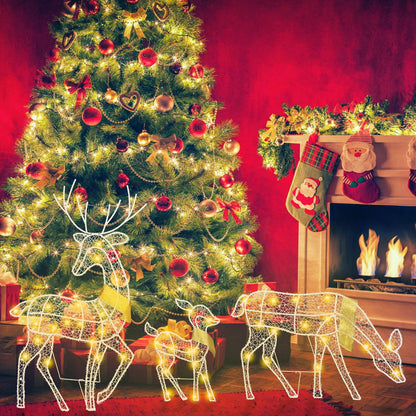 3 Sets Of Reindeer Family Lighted 2D Christmas Deer Decoration Warm Yellow Light 3 Lighting Modes Buck Doe Fawn Indoor Outdoor Christmas Decoration