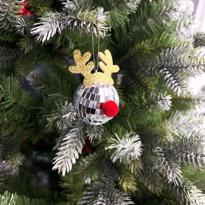 5 Pcs Christmas Silver Disco Mirror Ball With Rope Reflective Mirror Ball Hanging Bright Elk Horns Xmas Ball Ornament For Christmas Tree Birthday Wedding Party Dance Music Festivals Decor Supplies